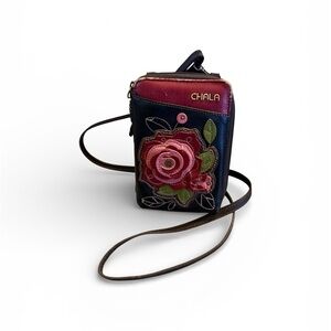 CHALA Rose Crossbody Wallet Bag Black Floral Mini Purse